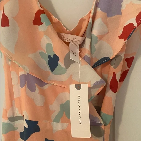 NWT. Anthropologie Peach Floral High Low Dress - Picture 3 of 12